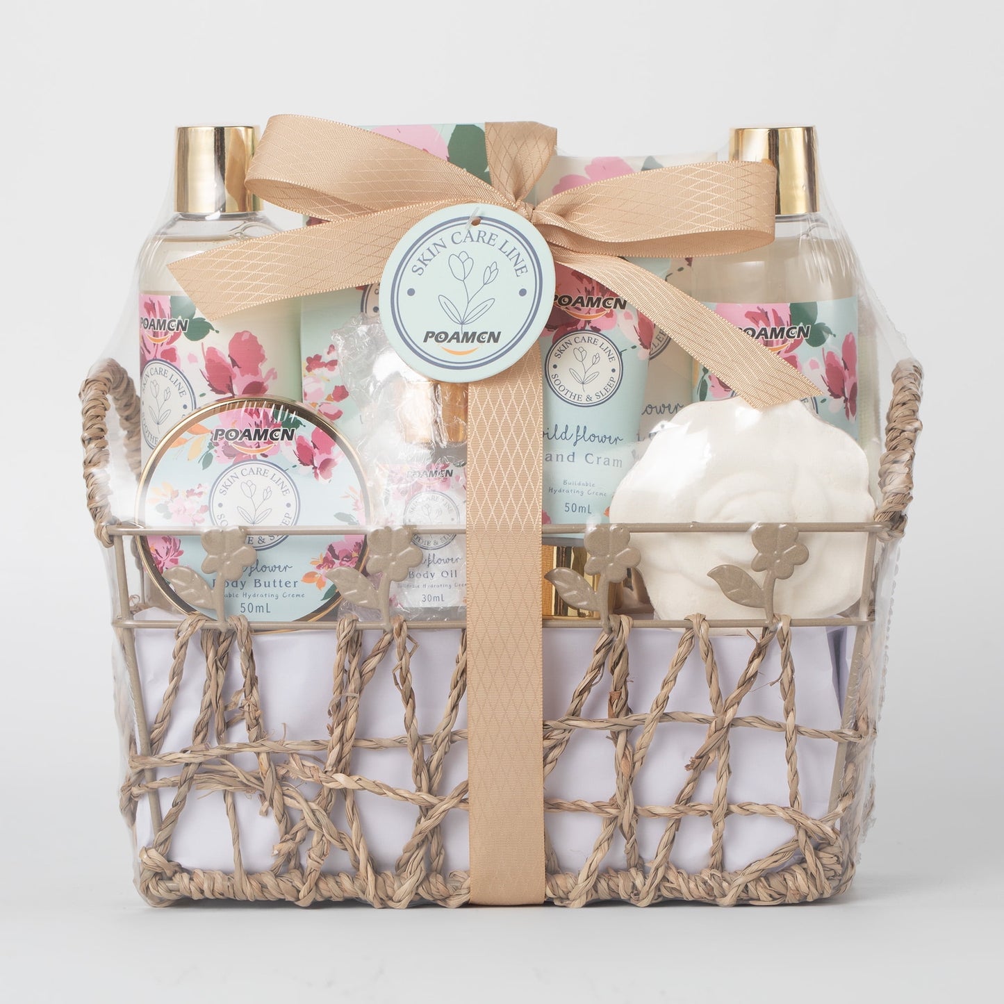 Poamcn Bath and Body Gift Set,Home Spa Gift Basket Set for Women,Japanese Cherry Blossom Scent,9 Piece Set