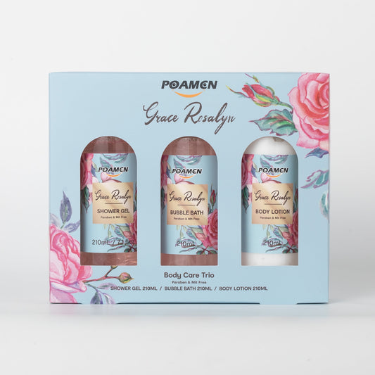 Poamcn Bath and Body Gift Set,Home Spa Gift Set for Women,Rose Scent,3 Piece Set