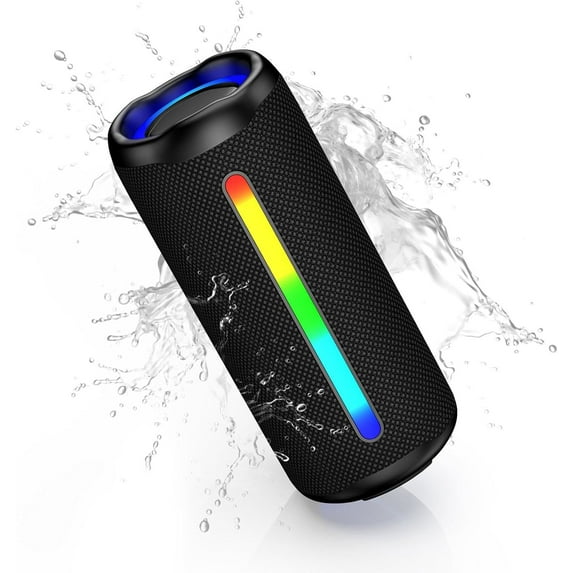 Portable Bluetooth Speaker IPX7 Waterproof,30W Stereo Sound with Multi RGB LED Lights,Bluetooth 5.3, 20H Playtime,TWS Surround Pairing for Home/Outdoor/Party/Beach/Travel/Gifts(Black)