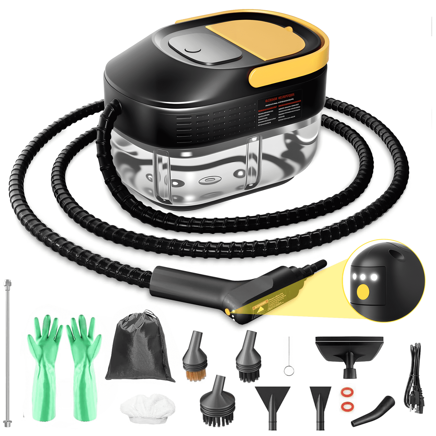 Powerful Steam Cleaner – 15s Heat-Up 2500W Handheld Steamer with 3-Level Adjustable Handle 1.6L Tank & 16 Accessories – Portable Steamer for Home, Car, Grease, Grout, Tile & Upholstery