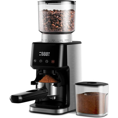 GDOR Conical Burr Espresso Coffee Grinder Electric with Precision Timer 2.0, Touchscreen Adjustable Burr Mill with 51 Precise Settings for Home Use, Anti-static, Stainless Steel