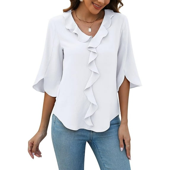Womens Blouses 3/4 Sleeve V Neck Ladies Summer Top 2025 Business Dressy Casual Outfits Work Shirt for Women