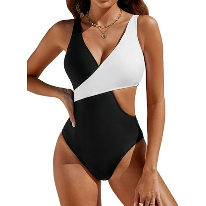 SOMER Womens One Piece Swimsuits Bathing Suits Tummy Control Swimsuits Sexy High Cut Color Block Monokini