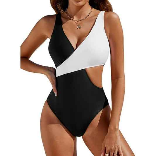 SOMER Womens One Piece Swimsuits Bathing Suits Tummy Control Swimsuits Sexy High Cut Color Block Monokini