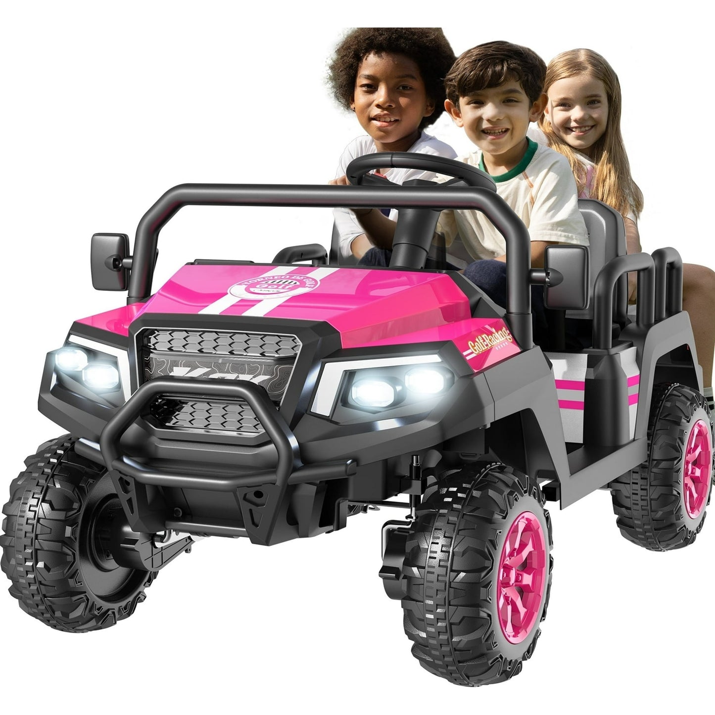 SaveJoy Ride on Toys, 24V 4 Seater Ride on Cars for Toddlers Kids, Powered Ride on Truck with Remote Control, Electric Car for Girls Boys, Pink