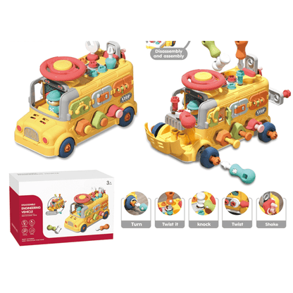 SaveJoy Baby Learning Toy Bus,Assemble Busy Toys Construction Building Vehicle,Engineering Truck Educational Gift for Kids Age 3＋