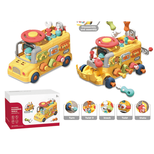 SaveJoy Baby Learning Toy Bus,Assemble Busy Toys Construction Building Vehicle,Engineering Truck Educational Gift for Kids Age 3＋