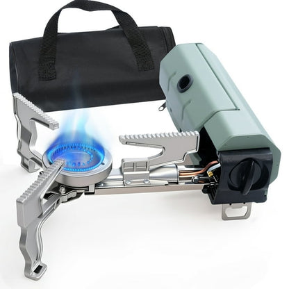 SaveJoy Camping Stove, Portable Burner Butane Gas Stove, Easy Install Foldable Camping Gear, Outdoor Backpacking Stove with Storage Bag for Hiking, Picnic, Backpacking