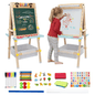 SaveJoy Kids Art Easel with Paper Roll，Double-Sided Adjustable Standing Drawing Board with Accessories for Toddlers