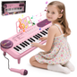 SaveJoy Pink Piano for 1-4 Year Old Kids, 37 Keys Electronic Music Keyboard Toy with Microphone & Stand, Portable Musical Gift for Toddlers,Pink