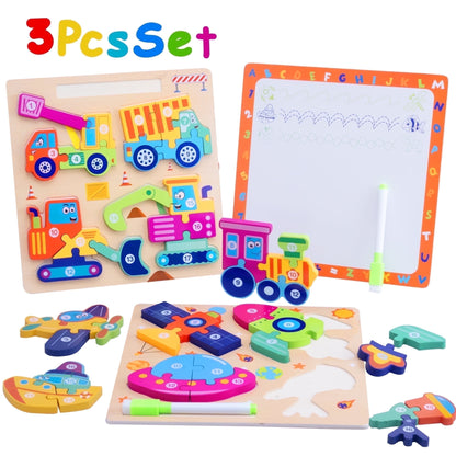 SaveJoy Montessori Wooden Puzzles for Toddlers 3-5 Years, 3-in-1 Animal Shape Learning Toys with Drawing Board, Preschool Educational Gift for Kids