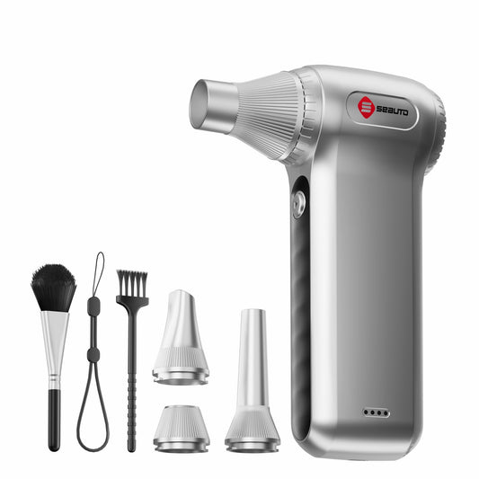 Seauto Cordless Air Duster, 130000RPM Electric Compressed Air Duster, Mini Blower with 3-Speed, 4000mAh Battery, USB-C Fast Charging for Car, Computer, Home & Snow Cleaning，Silver