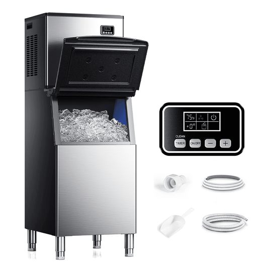 Simzlife Commercial Ice Maker Machine 450Lbs/24H, SECOP Compressor&ETL Approval, Industrial Ice Machine, 250Lbs Storage, Ice Ready in 8-15 min, Stainless Steel Ice Maker for Business