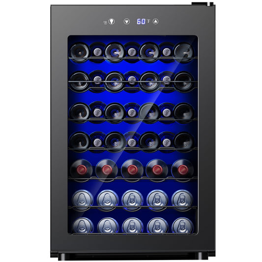 Simzlife 45 Bottle Wine Cooler Refrigerator,Built-in Wine Fridge with Stainless Steel Glass Door, for Home, Kitchen, or Office