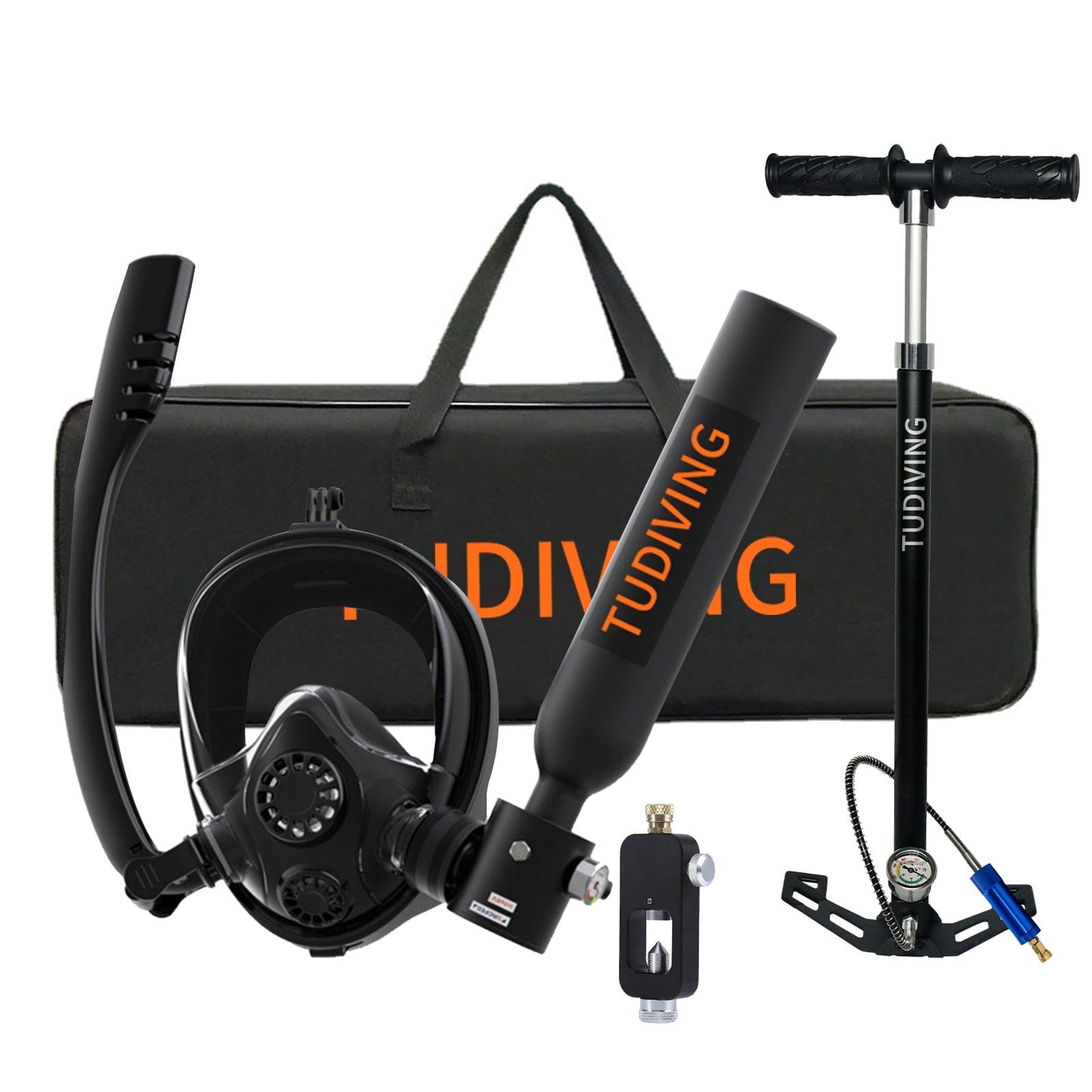 TUDIVING Mini Scuba Tank with Snorkel Mask, 0.5L Portable Small Diving Tank with High Pressure Hand Pump for Snorkeling