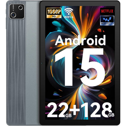 2025 Latest Android 15 Tablet - Tablet 10 Inch with 22GB + 128GB + 1TB TF Octa Core and Widevine L1, Wi-Fi 6G/BT 5.3, 6200mAh, 5+8MP, Computer Mode Supported - Gray