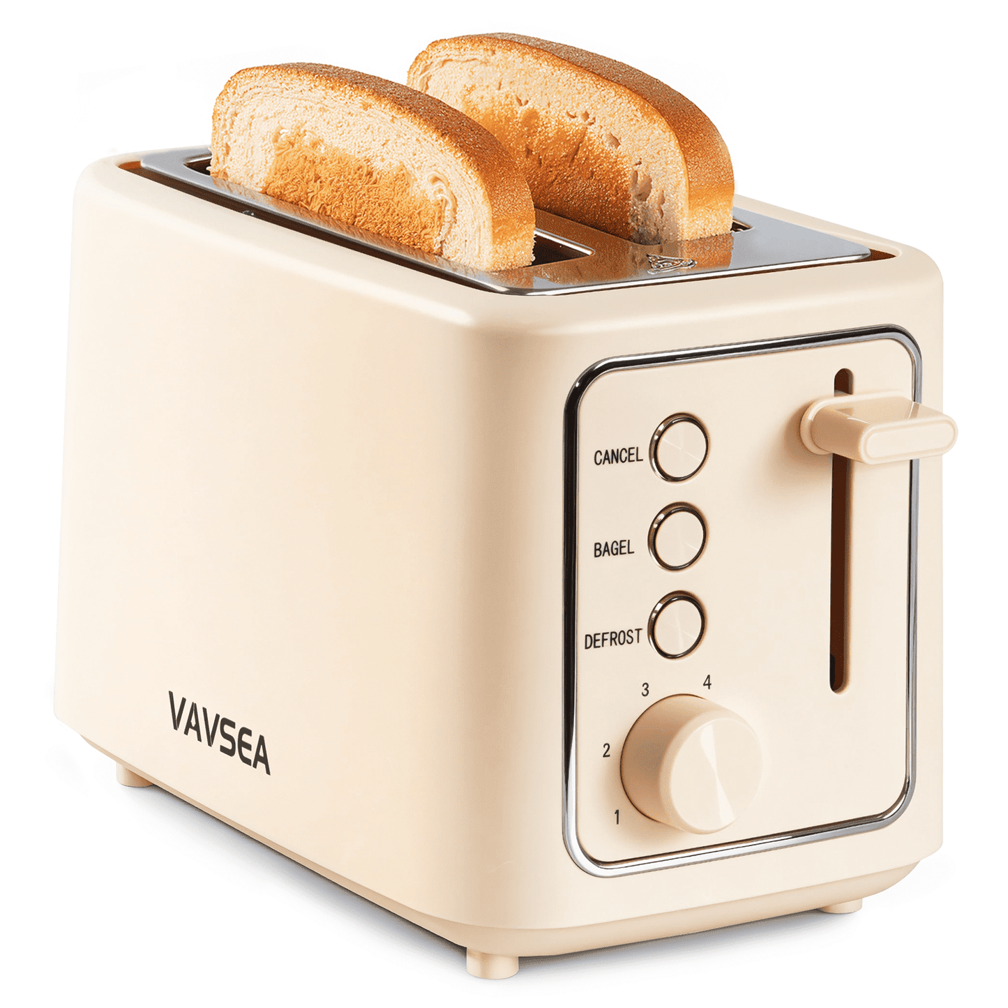 VAVSEA 2 Slice Toaster, 1000W Bread Toaster Machine with Extra Wide Slot, 6 Shade Settings and LED for Bagels, Waffles, Bread, Removable Crumb Tray, Breakfast Helper, Beige