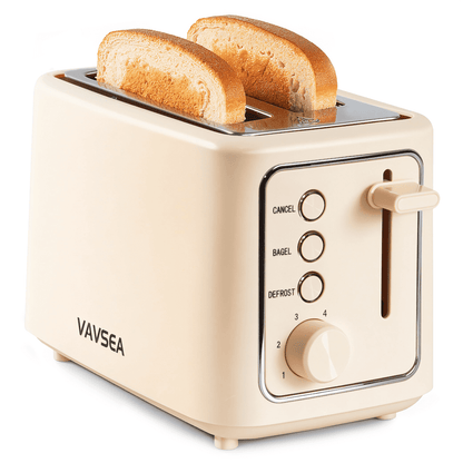 VAVSEA 2 Slice Toaster, 1000W Bread Toaster Machine with Extra Wide Slot, 6 Shade Settings and LED for Bagels, Waffles, Bread, Removable Crumb Tray, Breakfast Helper, Beige
