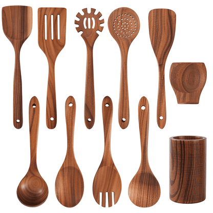 VAVSEA 11 Pcs Wooden Spoons for Cooking, Thickened Natural Wooden Cooking Utensil with Wide Utensil Heads & Non-Stick, Wooden Spoon Set for Kitchen Essentials