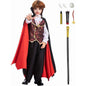Boys Vampire Costume Set with Fangs, Cape & Makeup Kit, Halloween Dress Up for 3-4 Years Kids