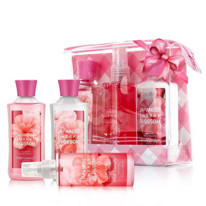 Vital Luxury Cherry Blossom Scented Bath and Body Gift Set, 3 Pieces,with Shower Gel,Body Lotion, and Body Mist