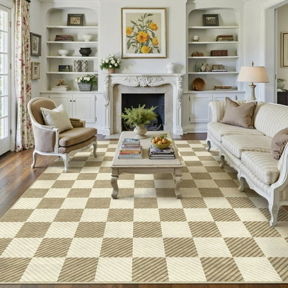 WIPONKEN 8x10 Checkered Area Rug Non-Slip Farmhouse Washable Carpet for Entryway, Bedroom, Living Room, Kitchen, Bathroom Soft Indoor Door Mat