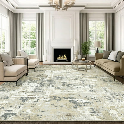 WIPONKEN 8x10 Area Rug for Living Room and Bedroom, Washable Modern Abstract Low-Pile Mat with Non-Slip Backing