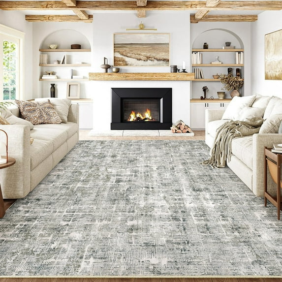 WIPONKEN 8x10 Area Rug for Living Room and Bedroom, Washable Modern Abstract Low-Pile Mat with Non-Slip Backing