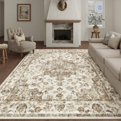 WIPONKEN 8x10 Area Rugs for Living Room Bedroom Dining Room Office Farmhouse, Machine Washable Non Slip Vintage Persia Rug Brown