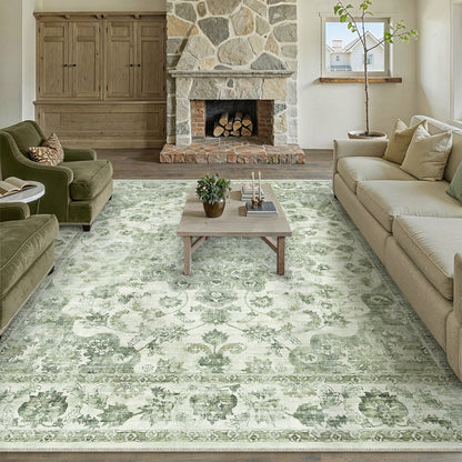 WIPONKEN 8x10 Area Rugs for Living Room Bedroom Dining Room Office Farmhouse, Machine Washable Non Slip Vintage Persia Rug Green