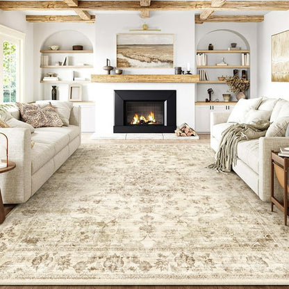 WIPONKEN 8x10 Area Rugs for Living Room Bedroom Dining Room Office Farmhouse, Machine Washable Non Slip Vintage Persia Rug Beige