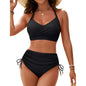 WQD Womens Bikini Set High Waisted 2 Piece Swimsuits Tummy Control Bathing Suits Crisscross Tie Back Push Up Bikinis Drawstring Swimwear