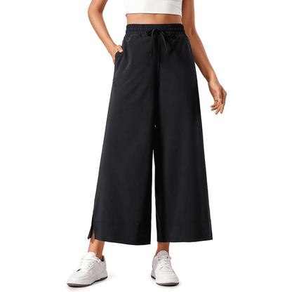 WQD Women's Yoga Capri Sweatpants, Lightweight Wide Leg High Waisted Cropped Lounge Pants with Pockets for Summer, Travel, Work, Casual