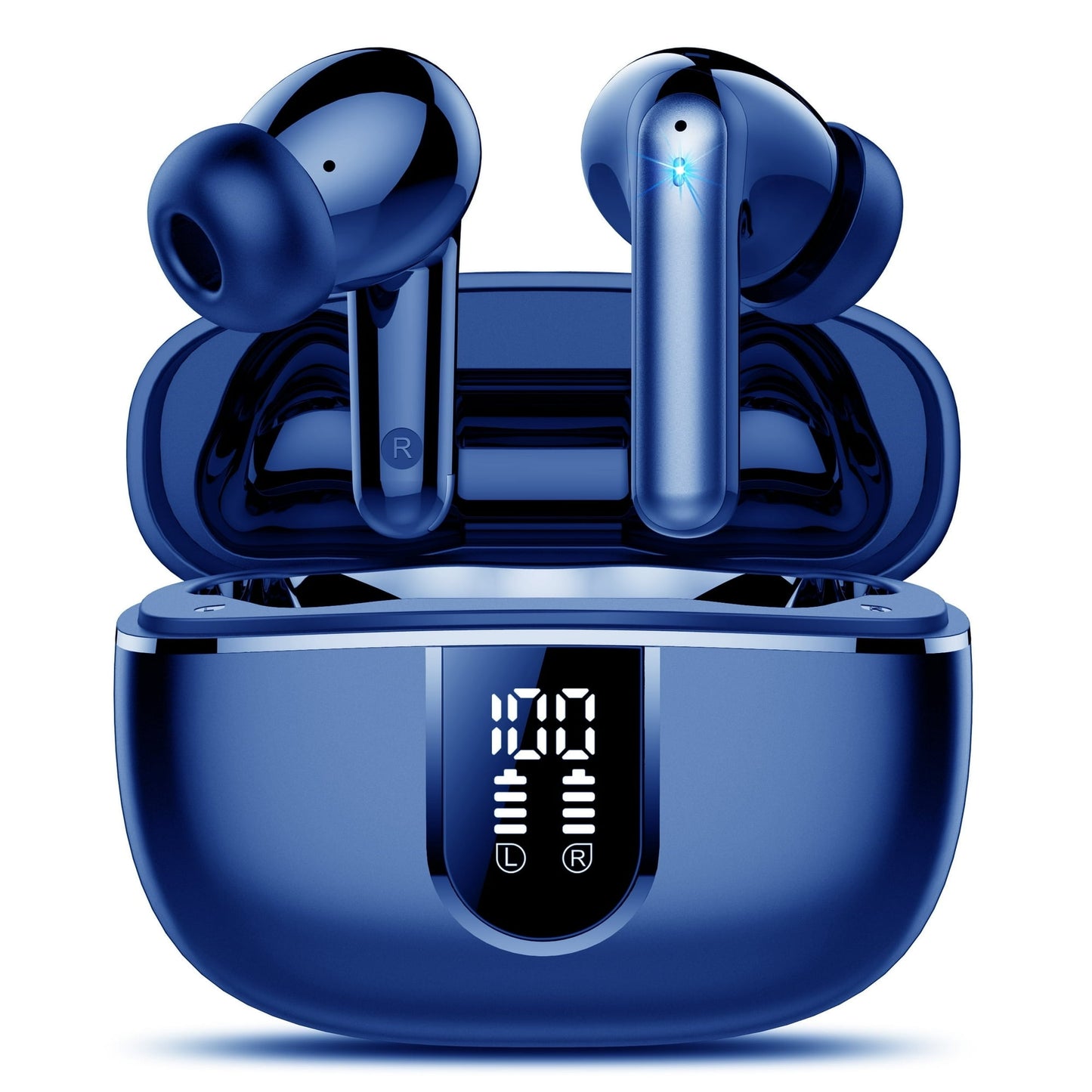 Wireless Earbuds, Bluetooth Headphones 5.3, Bass Boost 85%, 50Hrs Playtime Bluetooth Earbuds, Ear buds with 4 ENC Call Noise Cancelling Mics, Earbuds IPX7 Waterproof, USB-C Blue