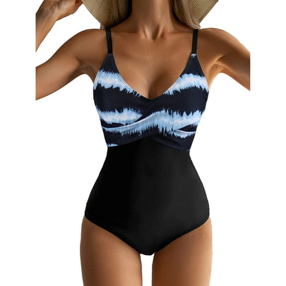 Women's One Piece Swimsuits Tummy Control Front Cross Bathing Suits Slimming Swimsuit V Neck Swimwear Monokini High Waisted Bathing Suit for Women