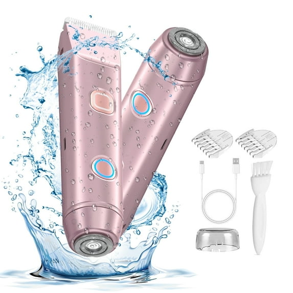 2 in 1 Bikini Trimmer for Women: Electric Razor with Dual Heads for Bikini Underarm Leg Arm Body Face Facial - Wet & Dry Use Body Hair Trimmer, Pink