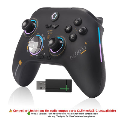 YUOY Wireless Controller for Xbox One X/S & Series X/S & PC with RGB Light, Programmable, Turbo, Motion Sensor, Dual Vibration - Black