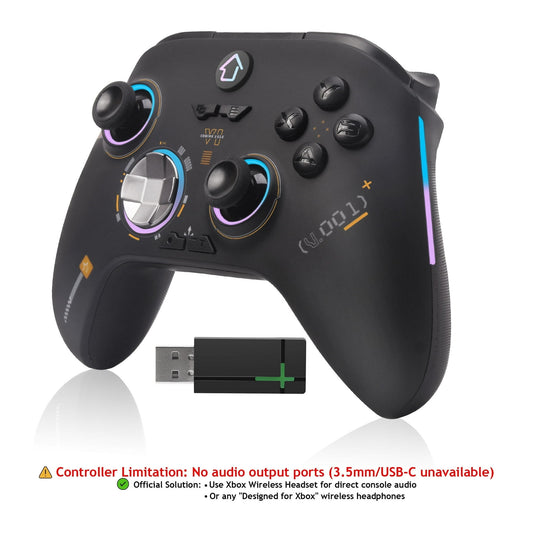 YUOY Wireless Controller for Xbox One X/S & Series X/S & PC with RGB Light, Programmable, Turbo, Motion Sensor, Dual Vibration - Black