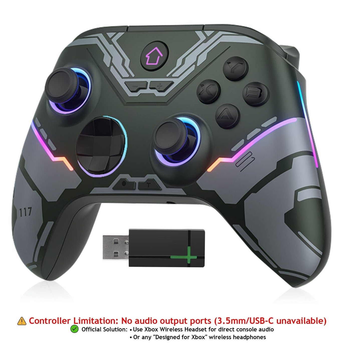 YUOY Wireless Controller for Xbox One X/S & Series X/S, with RGB Light, Programmable, Turbo, Motion Sensor, Dual Vibration - War Robots