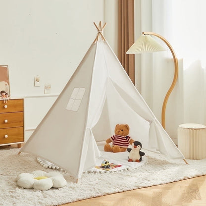 KOPPOP Kids Teepee Play Tent - Natural Cotton Canvas Foldable Indoor/Outdoor Playhouse for Toddlers Ages 2-6 (White, Boys & Girls).