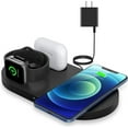 Wireless Charger,3 in 1 Fast Wireless Charging Station Compatible with iPhone 16 15 14 13 12 11 8 Pro Max XS XR, iWatch, AirPods, Black(with Adapter)