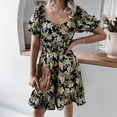 MLDRA 2025 Women's Dress Floral Print Puff Sleeve Smocked Waist Dresses Casual Sundresses for Women