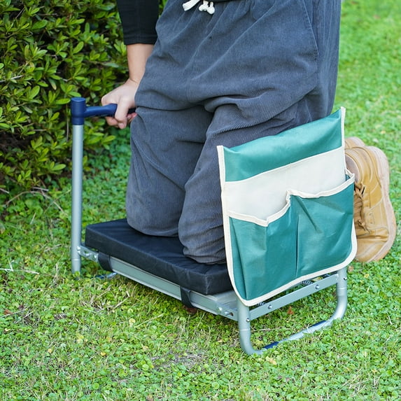 ORFELD Garden Kneeler and Seat,with 2 Tool Bags Pouches and Claw Gloves,Portable Lightweight Bench Thicken EVA Foam Pad Sturdy Steel Pipe Practical Garden Tools(Green)