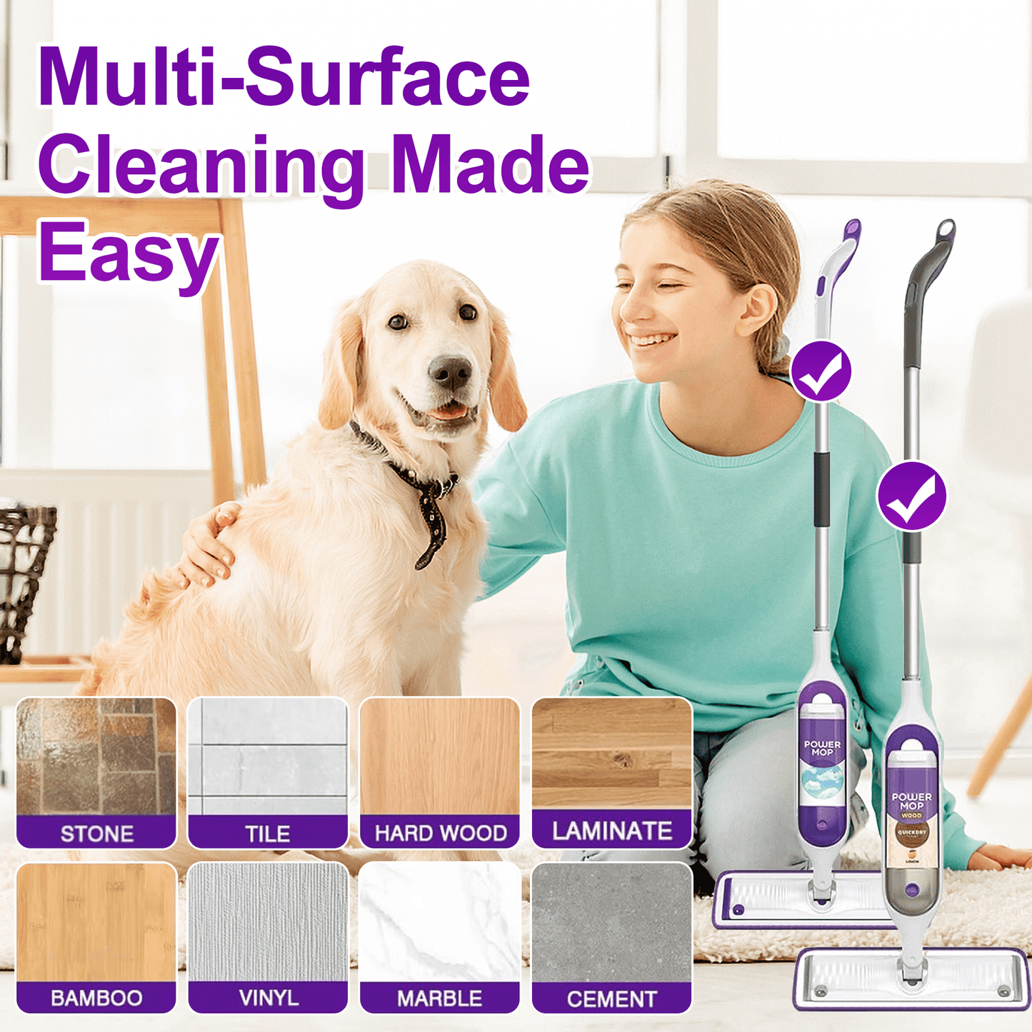 6-Pack Reusable Microfiber Mop Pads for PowerMop – Machine Washable Wet Mop Refills for Hardwood Floors – Fits 13”–15” Spray Mops