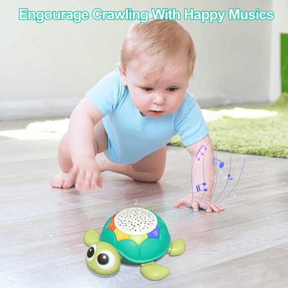 FRESHE Toddler Toys for 1 Year Old Boy Girl Gifts, 5 in 1 Turtle Musical Crawling Toy with Lighting & Music, Baby Sensory Toys for Toddlers 1-3
