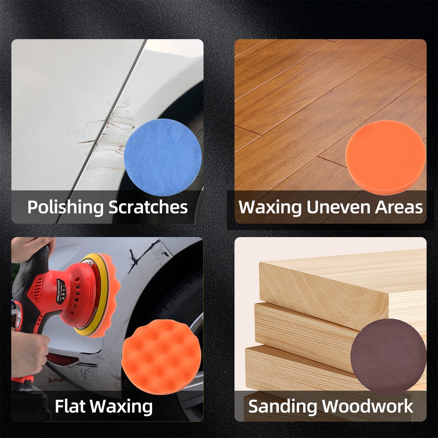 Cordless Car Buffer Polisher kit with 2x2000mAh 21V Batteries, 6 Inch Car buffer Waxer Kit with 6 Variable Speed & Extra 7 PCS Attachments, Polisher For Car Detailing,Boat Sanding,Scratch Removing