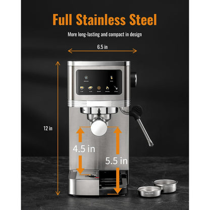 20 Bar Espresso Machine with Milk Frother, Touchscreen Control & Adjustable Temperature for Cappuccino, Latte