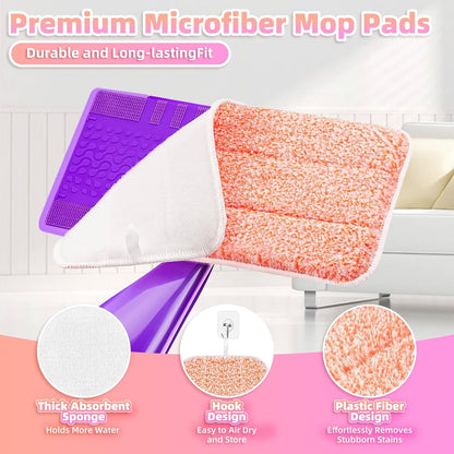 6 Pack Power Scrubbing Reusable Mop Pads for WetJet – Washable Microfiber Wet & Dry Mop Refills for 10”–12” Spray Mops – Deep Cleaning Pads for Hardwood, Tile & More