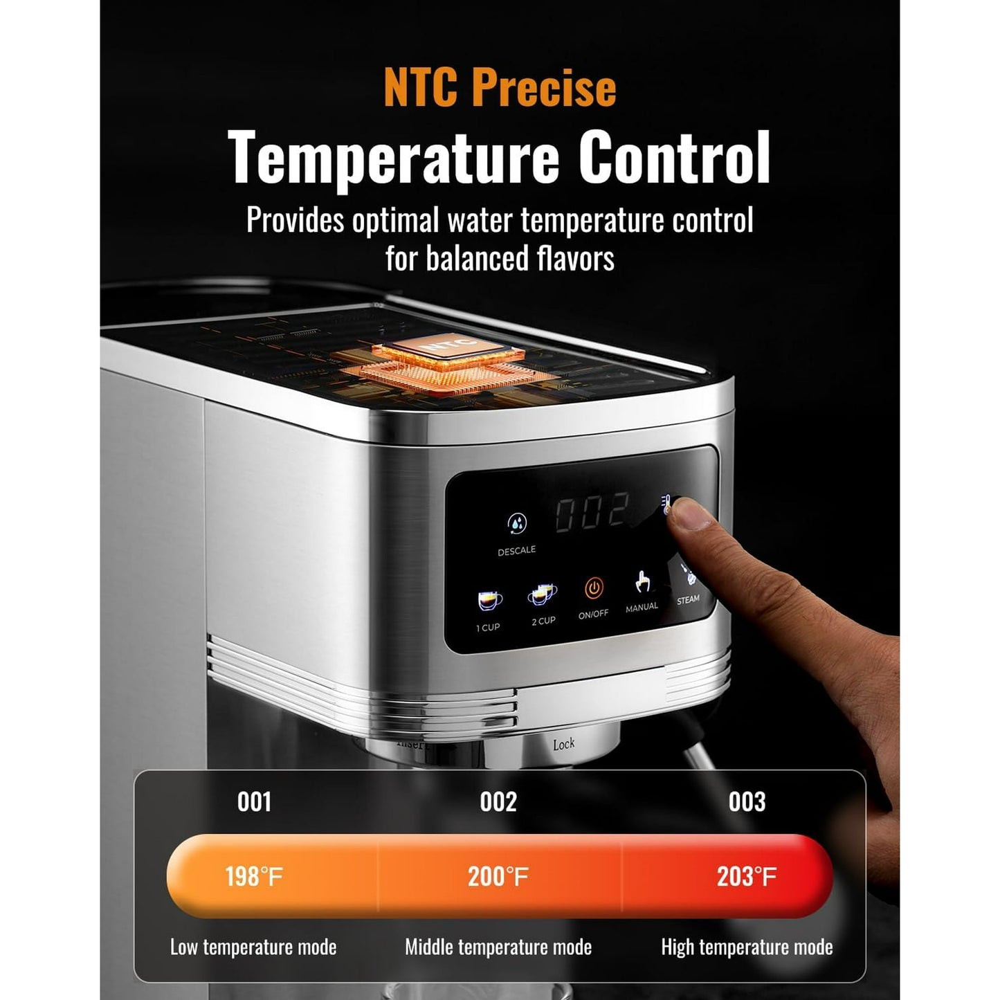 20 Bar Espresso Machine with Milk Frother, Touchscreen Control & Adjustable Temperature for Cappuccino, Latte