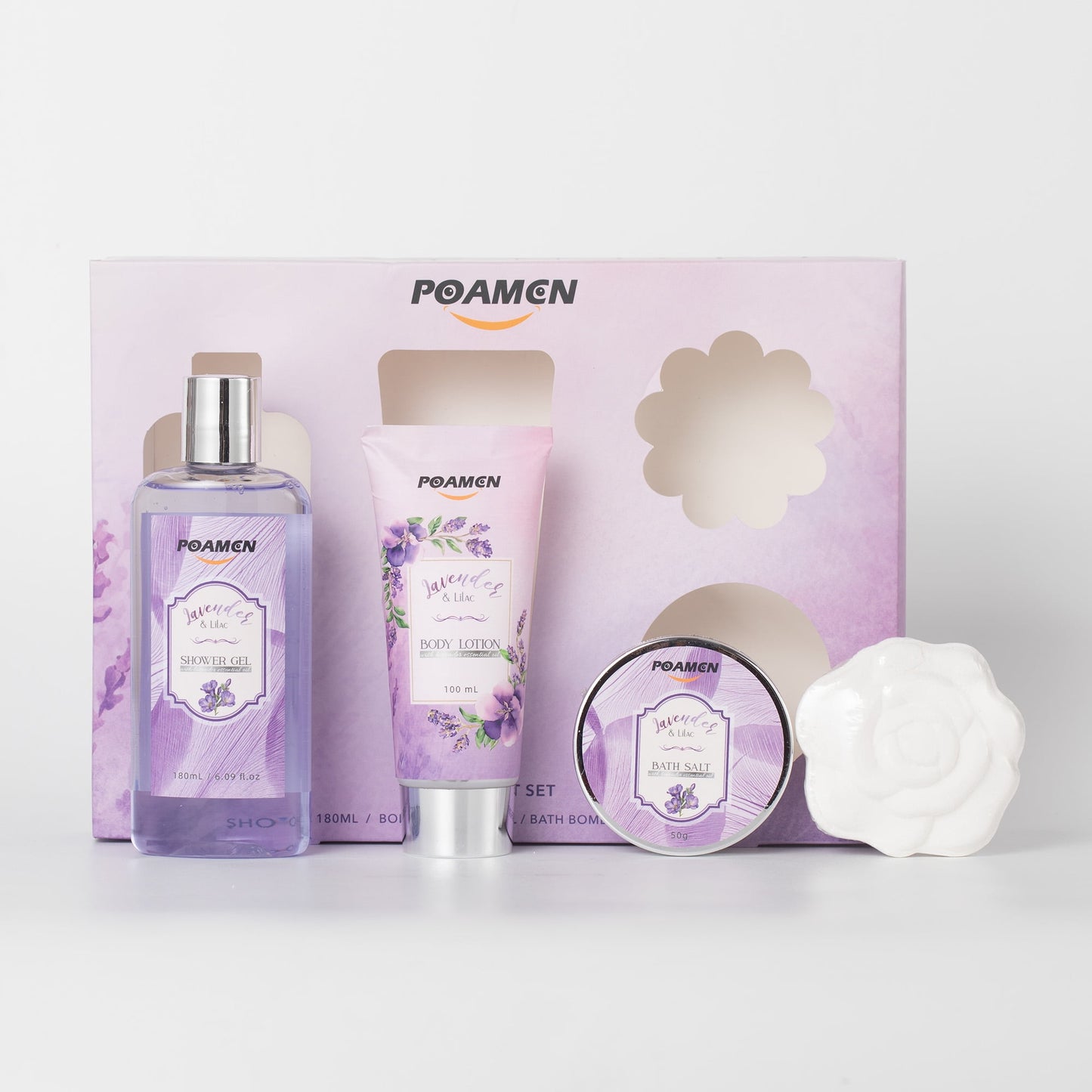 Poamcn Bath and Body Gift Set,Home Spa Gift Set for Women,Lavender Scent,4 Piece Set